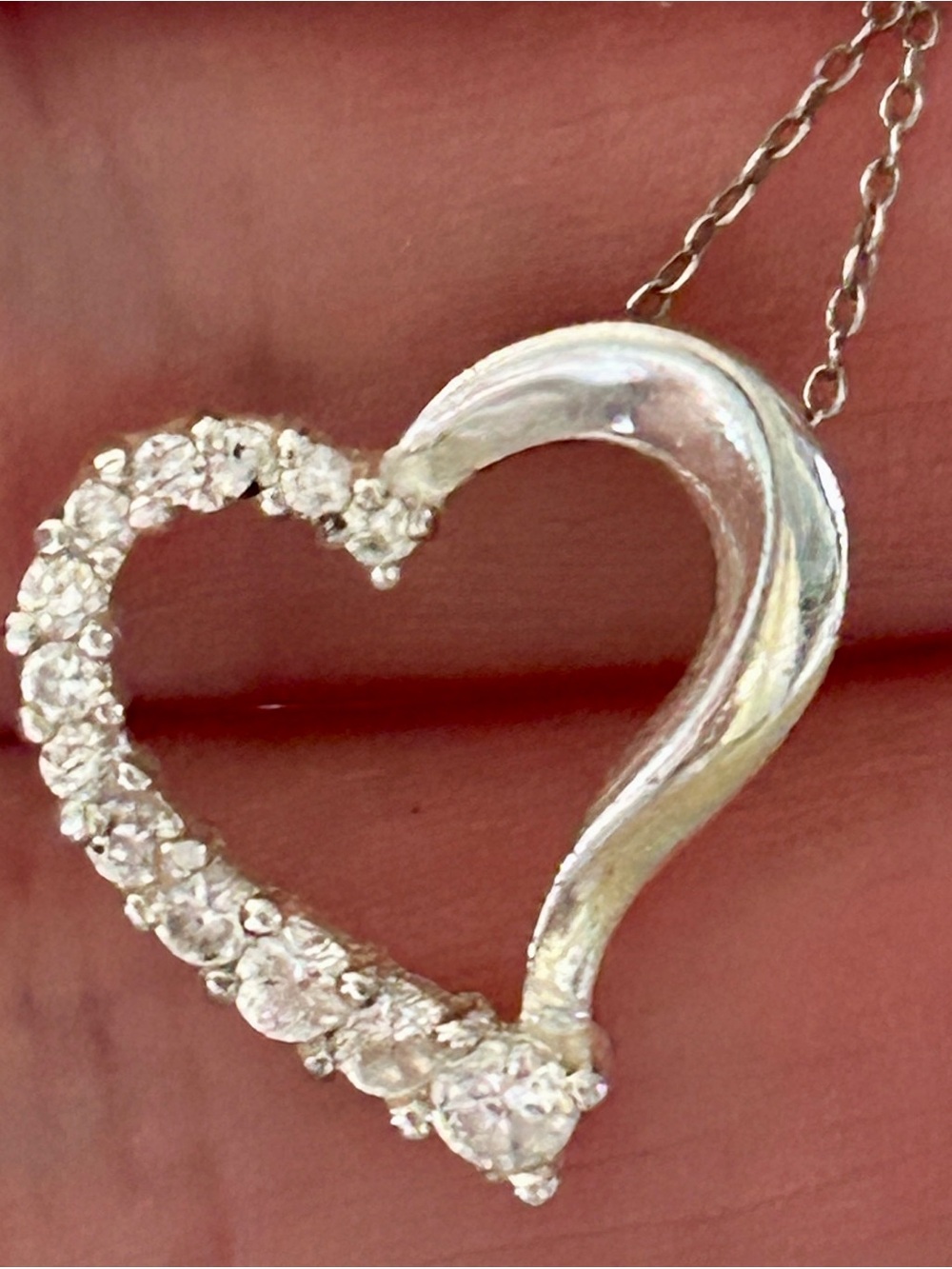 20” Sterling Silver 925 Heart Pendant Necklace with Clear Crystals
